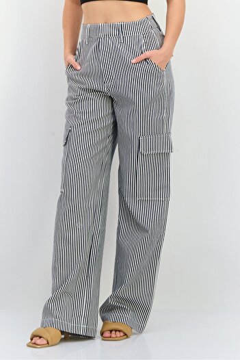 NIA Women Regular Fit Stripe Cargo Pants, White