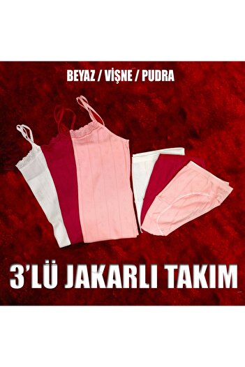 Tutku Kaliteli %100 Pamuklu 3'lü Jakarlı Kadın İç Çamaşır Takımı