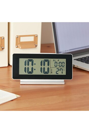 erorex Clock/thermometer/alarm, black, 16.5x9 cm