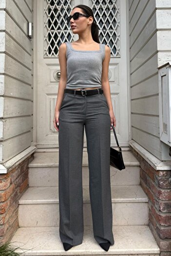 Madmext Anthracite High Waist Fabric Pants Mg2285