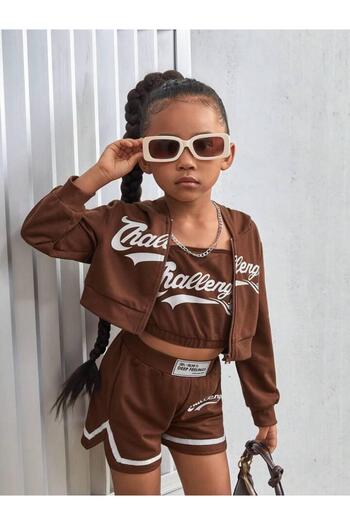Machetta Girl's Challange Printed Crop-Cardigan-Shorts Set
