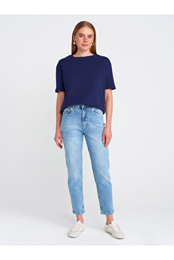 Dilvin 71778 Pantaloni Mom Blue Slim Fit Lycra Denim