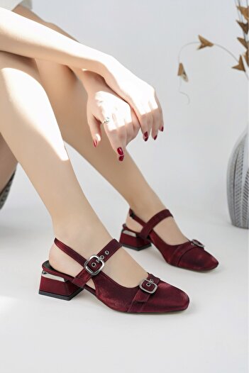 MUGGO Gigi Open Back Blunt Toe Double Belt Women's Daily Classic Short Heeled Shoes