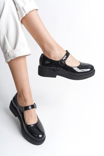 Modabuymus Maryba Black Patent Leather Banded Round Toe Mary Jane Ballerina Casual Shoes