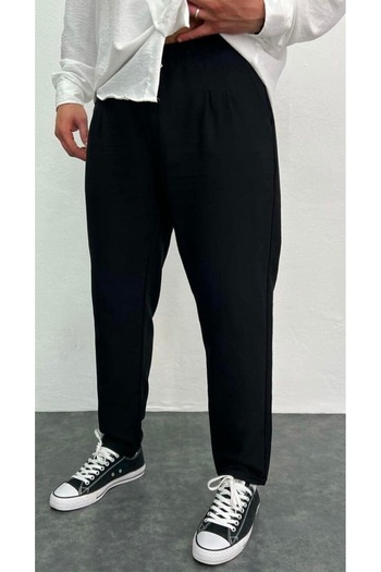 çerme Men's Black Boyfriend Linen Trousers Relaxed Cut Double Leg Jogger