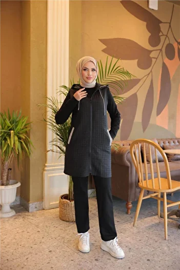 Bwest Quilted Triple Suit with Zippered Hooded Pocket - (38-46) - 71226 - Black
