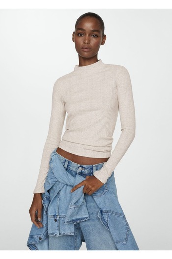 MANGO Woman T-shirt με γιακά Perkins και twill