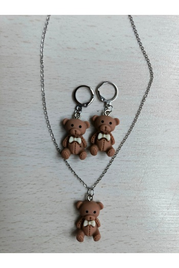 LORESİMA AKSESUAR Bear Earring Necklace Set