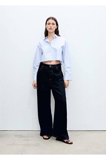 MANGO Woman Striped Stitching Detail Crop Shirt