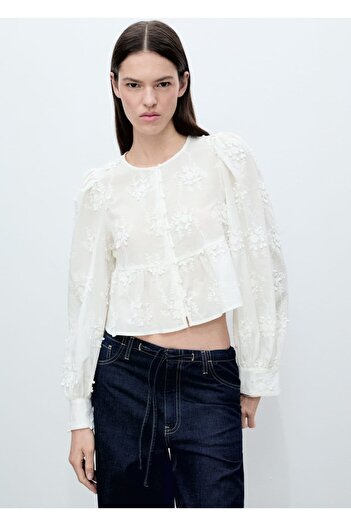 MANGO Woman Baumwollbluse mit bestickten Blumen