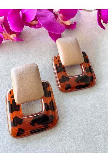 Pelin Aksesuar Leopard Plexi Large Square Earrings
