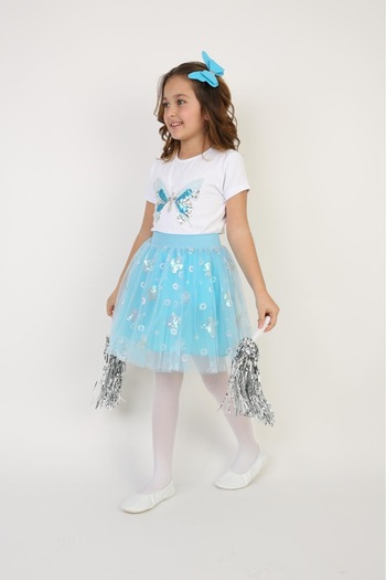 Dıgıl Kids April 23 Show Outfit Skirt T-Shirt Butterfly Print Super Good Quality October 29