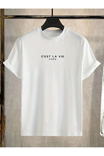 HOFFNUNG Unisex C'Est La Vie Printed Crew Neck Oversize T-Shirt