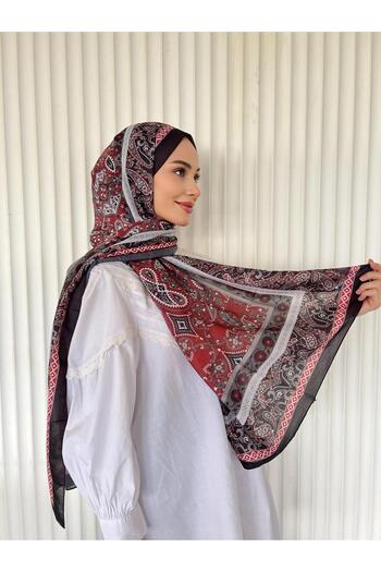 Pull Scarfs Ethnic Voile Papilon Pattern Shawl - Red