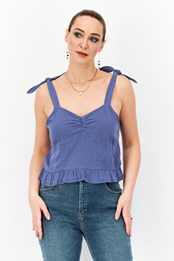 Roxy Women V-Neck Sleeveless Plain Tank Top, Dusty Blue