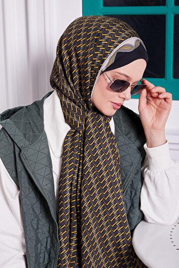 Levidor Royal Shawl με μοτίβο λαδιού πράσινου λαβύρινθου