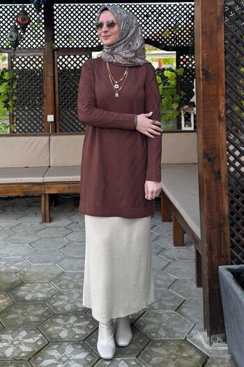 Rabia Şamlı Damla Knitwear Tunik Καφέ