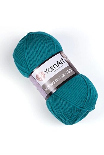 Yarnart MERINO DE LUXE 50 - Tricotat manual cu fir verde petrol - 11448