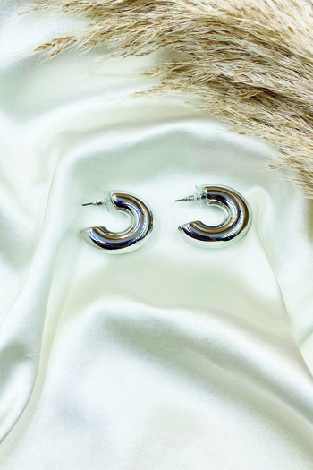 Eylülün Takısı Silver Color 3 cm Curved Hoop Earrings