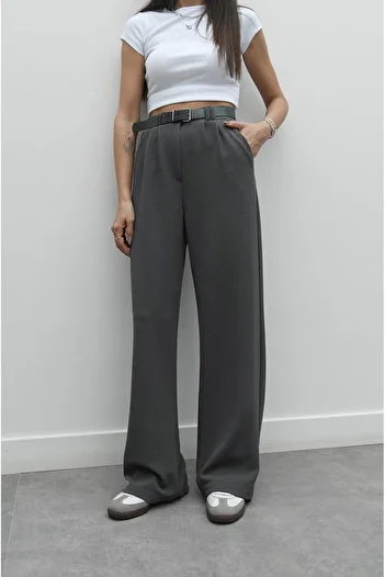 Havoş Grey Heche Pleated Belted Trousers