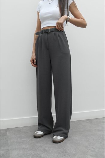 Havoş Grey Heche Pleated Belted Trousers