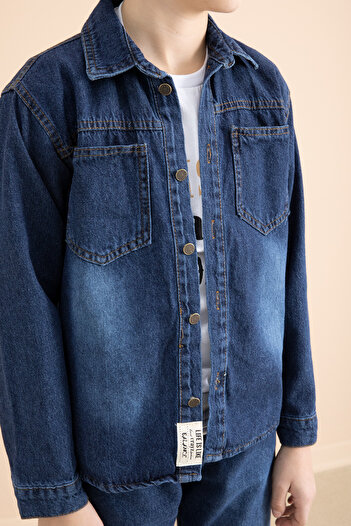 Cansın Mini 3-Piece Boy's Suit with Navy Blue Button-Down Jeans Shirt Pants 19999