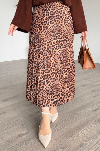 InStyle Φούστα με πλισέ μαύρισμα με σχέδιο Leopard