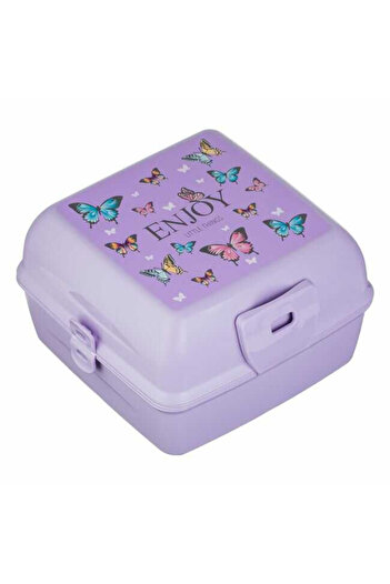 Micostore Plastic Casserole, Compartmented Children's, Butterflies, Purple, Square, For Girls, 1.3l, 15 X 19 X 9.2 Cm