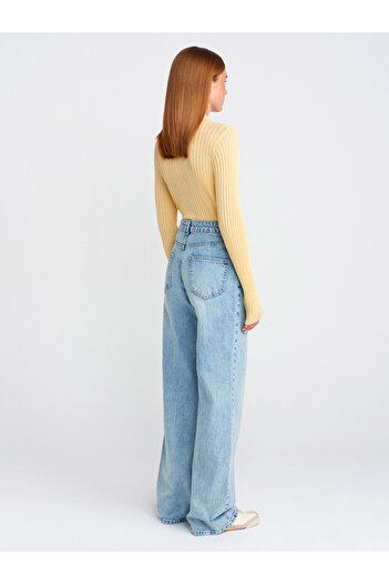 Dilvin 71777 Pantaloni din denim cu picioare largi - Spalare cu zăpadă ușoară, nuanță