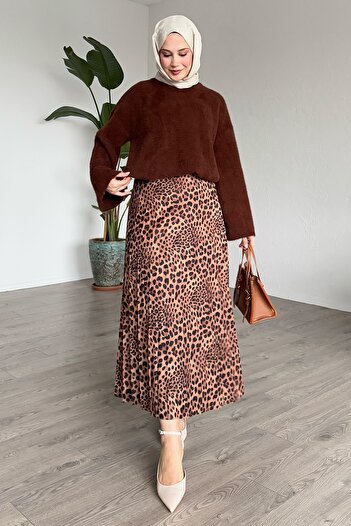 InStyle Φούστα με πλισέ μαύρισμα με σχέδιο Leopard
