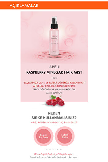 Missha Saçlara Parlak Görünüm Veren Ahududu Kokulu Sirkeli Saç Misti A'pıeu Raspberry Vinegar Hair Mist