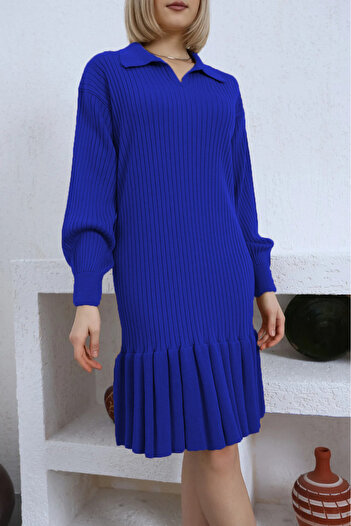 VEGENZE Saks Polo Collar Frilly Knitwear Dress