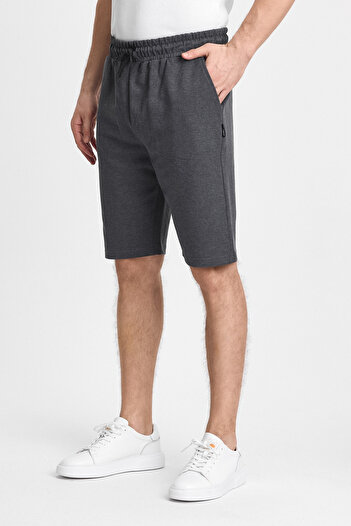 COMEOR Men's Anthracite Shorts - Side Pockets, Elastic Waist, Regular Fit, Relaxed Cut