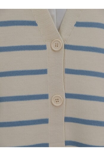 Modamorfo Striped Buttoned V-Neck Sweater Cardigan -Blue