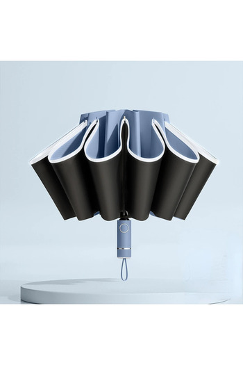 Choice Blue Men Women Umbrella Fully Automatic Reverse Folding Umbrella with Windproof Reflective Stripe U