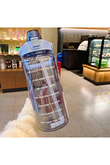 Choice 2.0L Blue 2L Sports Water Bottle Large Capacity Plastic Water Cup Portable Drink Bottle with Time Ma