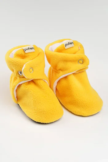 pufien Organic Cotton Lined, Baby First Step Shoes, Non-Slip Sole, Baby Slippers, Yellow Booties