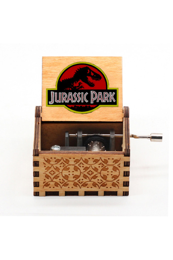 Jurassic Park 2 صندوق موسيقى خشبي أسود بمقبض يدوي للأطفال هدايا عيد الميلاد