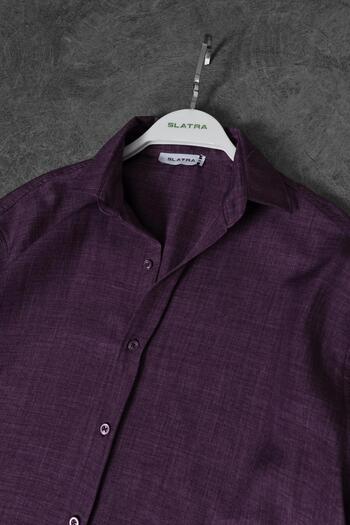 Slatra Men's Purple Oversize Sofia Slim Linen Shirt