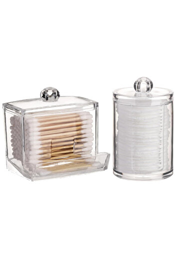 Choice 2pcs C Bathroom Organizer Accessories Set Qtip Holder Storage with Clear Plastic Lids, Cotton Ball/S