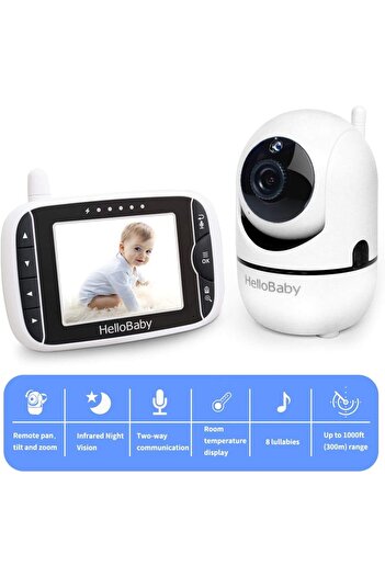 Hello Baby - شاشة LCD ملونة مقاس 3.2 بوصة لمراقبة الأطفال مع كاميرا عن بعد