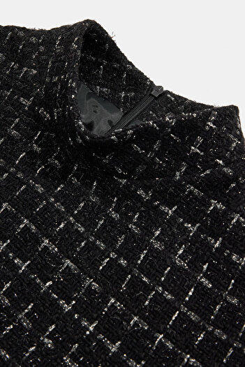 W Collection SİYAH MİNİ DOKULU DİK YAKA ELBİSE