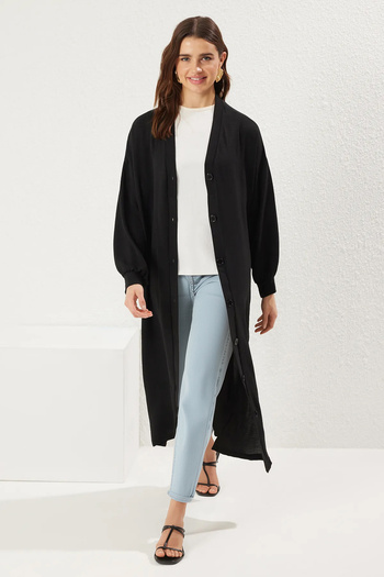 Trendyol Modest Black Buttoned Woven Cap & Ferace & Kimono Tctss25Kf00004