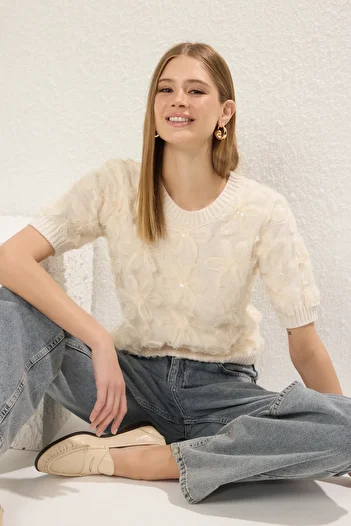 Trendyol Collection Πέτρινο τούλι με αστέρι πλεκτό μεσαία μπλούζα TWOAW25BZ00321