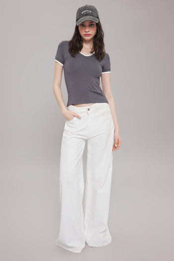 Trendyol Collection Stretchy Fitted Knitted Blouse - Anthracite Colorblock Twoss25Bz00122