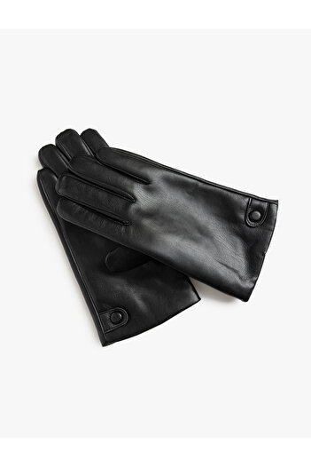 Koton Faux Leather Gloves with Snap Button Detail