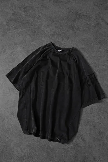 Slatra Men's Anthracite Play Off Special Washed Fabric Oversize Tshirt