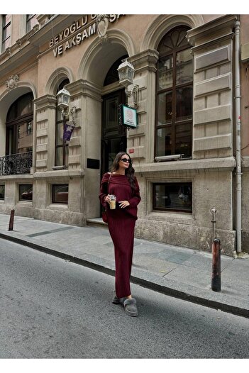 NZL TEKSTİL Madonna Collar Women's Knitting Long Skirt Suit