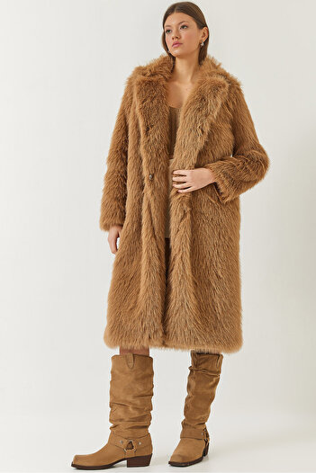 Bianco Lucci Women's Long Fur Lined Coat 2614 60261064