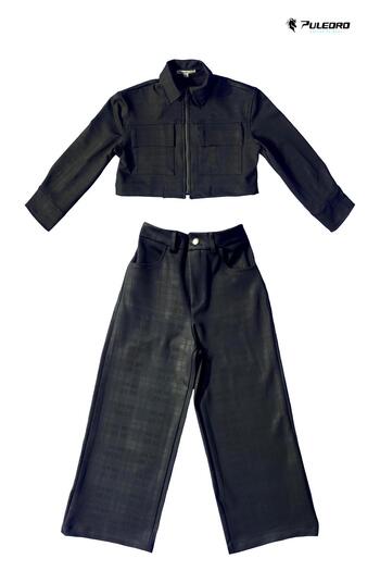 Puledro Girl's Black Jacket Pant Suit